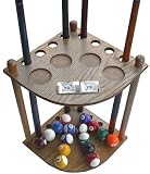 8 Cue Stick Pool Table Ball Floor Rack with Scorer, Oak Finish