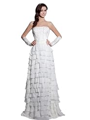 Strapless Chiffon Spring Summer Fall Floor Length  Applique Beaded Sheath Party Dress/Wedding Dress  With Ruffles