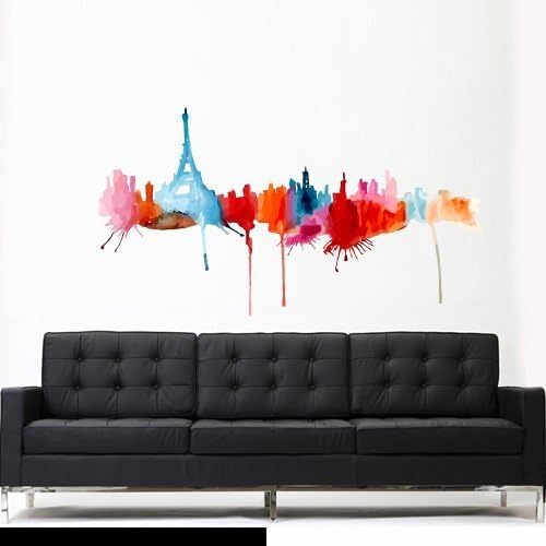 Full Color Wall Decal Mural Sticker Decor Art Beautyfull Cute Paris Skyline Landscape Eiffel Tower Art Water Paint (Col610)