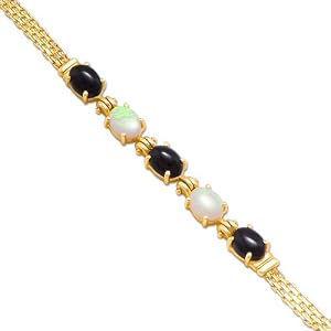 Black Coral and Opal Bracelet in 14K Yellow Gold by