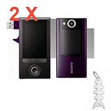 2 Pack Sony Bloggie Duo HD MHS-FS2 Digital Video Camera Pocket Camcorder Premium Clear LCD Screen Protector Cover Guard Shield Film Kit + Fishbond Smart Cord Wrap