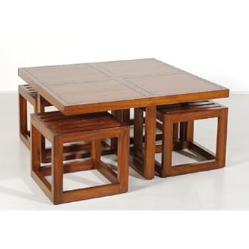 Lotuséa - Table Basse Manado Mindi Avec 4 Tabourets Matière : Mindi