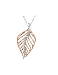 White Topaz Leaf Pendant Necklace 1/5 Carat (ctw) in Sterling Silver with Rose Pink Gold Plating with Chain