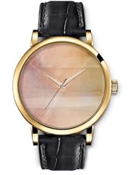 SPRAWL Aanalog Fashion Series Gold Ladies Watches of Genuine Black Leather Strap,Unique Wrist Watch for Women Girls Designed with old scene