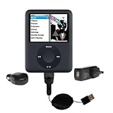 Retractable USB Hot Sync Compact Kit with Car & Wall Charger for the Apple Nano Video Gen 3 - Gomadic Brand w/ TipExchange Technology
