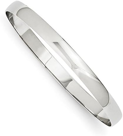 14k 7in White Gold 6mm Solid Polished Half-Round Slip-On Bangle. Met Wt- 13.18g