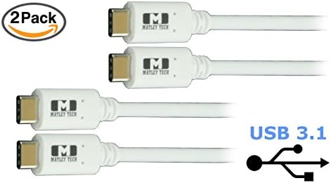 Matley Tech USB 3.1 Type C (USB-C) Cable - White 3.3ft 1M - 2 Pack - Meets all USB Type C Specifications