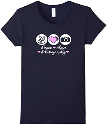Women's Peace Love Photography T-Shirt Fun Photographer Gift Idea T XL Navy