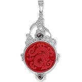 Sterling Silver Cinnabar Dragon w/ Garnet Pendant by Sajen