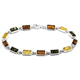 Sterling Silver Multicolor Amber Simple Bracelet 7.5"