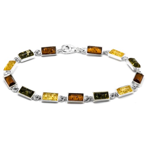 Sterling Silver Multicolor Baltic Amber Simple Bracelet On Sale Length 7.5