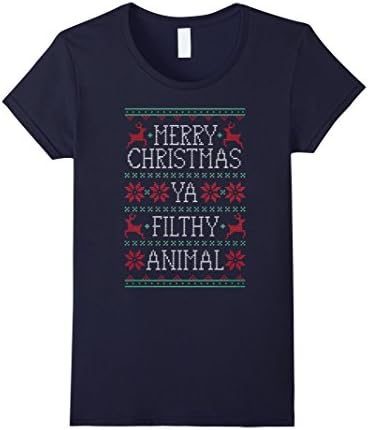 Women's Merry Christmas Ya Filthy Animal T-Shirt XL Navy