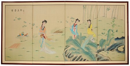 Asian Décor & Gifts – 36″ x 72″ Ladies in the Garden Chinese Brush Art Wall Screen Painting