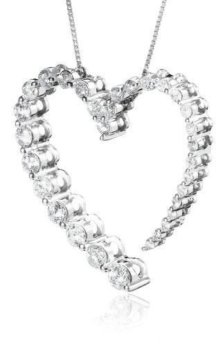 14k White Gold Journey Diamond Heart Shaped Pendant (1 cttw, H-I Color, I1 Clarity)