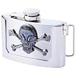 Belt Buckle Skull Crossbones Stainless Steel 3oz Hip Flask Biker Liquor HIP-0030