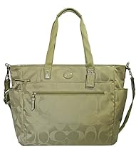 COACH Signature Nylon Baby Bag/ Multifunction Tote in Silver / Sage Green 77577
