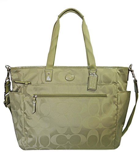 COACH Signature Nylon Baby Bag/ Multifunction Tote in Silver / Sage Green 77577 | All Travel Bag