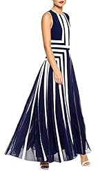 Round Neck  Sleeveless Striped Print  Ball Gown Party Dress/Maxi Dress 