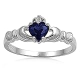 Sterling Silver Ring with Cubic Zirconia Sapphire Claddagh Ring
