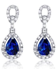 2.81Ct Sapphire & VS Diamonds Dangling Earrings 14K Gold