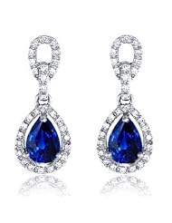 2.81Ct Sapphire & VS Diamonds Dangling Earrings 18k Gold