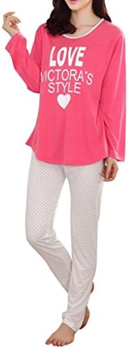 VENTELAN Women's Long Sleeve Heart Top & Polka Dot Bottom Pajama Set Sleepwear#1