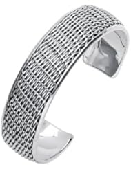 CleverEves Sterling Silver Oxidized Weave Cuff Bracelet