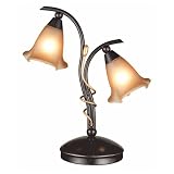 Normande Lighting 2 x 40W Incandescent Tulip Table Lamp. 17.25" High with a Rust Painted Finsih and Frosted Brown Tulip Shades.