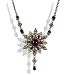 Edwardian Style Garnet & Pearl Silver Marcasite Starburst Pendant Necklace