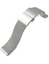 20mm 316L Stainless Steel Mesh Watch Bracelet, Solid End Lug, Dome Deployant clasp, AB