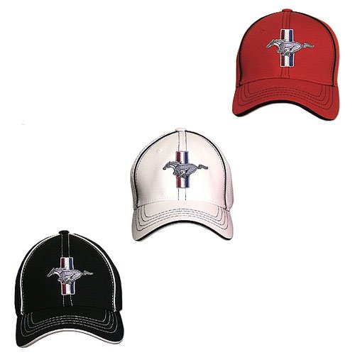 Ford Mustang Embroidered Mens Flex Fit Hat Whitel/Xl