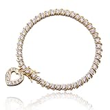 18k Yellow Gold Plated Sterling Silver Cubic Zirconia Heart Charm Bracelet, 7.25