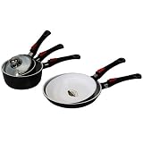 Lot Nice cooker de 5 pièces - 3 casseroles céramique avec manches amovibles et couvercles 14,16 et 20cm - 2 poêles céramique avec manches amovibles 24 et 28cm
