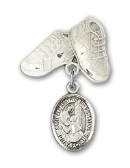 Sterling Silver Baby Badge with St. Elizabeth of the Visitation Charm and Baby Boots Pin