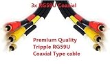 PTC Premium 3 RCA Composite Video + Audio Cable, 3xRG59U Tripple Coaxial Type (50 FT / 15 M)