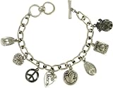 Silvertone Peace Sign Toggle Charm Bracelet Fashion Jewelry