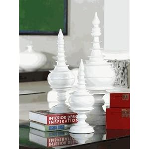 Tall Wood Pagoda Finial Decor White Lacquered Finish by Zodax
