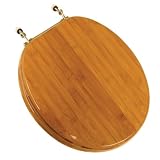 Comfort Seats C1B2R2-20BN Wood Round Toilet Seat with Brushed Nickel Hinges, Rattan Bamboo