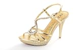 Sexy High Heels - Sandaletten in gold mit Straßsteinen, Absatzhöhe 8 cm
