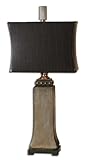 IMAGE OF Uttermost 27774-1 Lawson - Table Lamp, Scratched Silver Leaf, Nickel Plated Accent and Black Base Finish with Black Snakeskin Textured Rectangular Box Shade