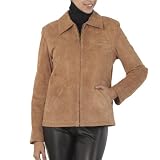 BGSD Women's Classic Zip Front Suede Leather Jacket in Brown or Caramel - Misses & Petite