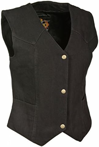 Ladies Plain Side 3 Snap Front Denim Vest (BLACK, M)