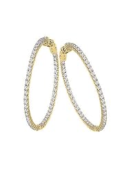 14K 3ct Yellow Gold Diamond Secure Lock 35 mm Hoop Earrings