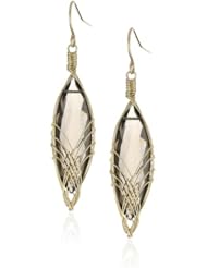 Misha Gold-Fill Wire Wrap Smokey Quartz Marquis Cage Earrings