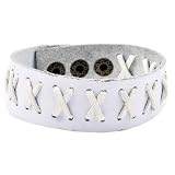 White Leather Brass Snap Handmade Leather Bracelet, #31