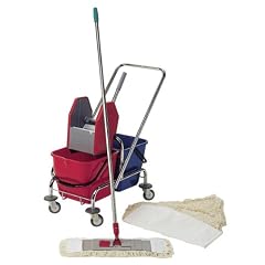 Reinigungswagen-Set 2-Eimerwagen mit Presse Mopphalter und Stiel
