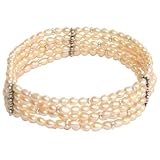 Sterling Silver Classic 5 Strand Cultured Pearl Bracelet, Peach Pink