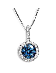 1.47ct Blue Round Diamond Pendant Necklace 18k White Gold
