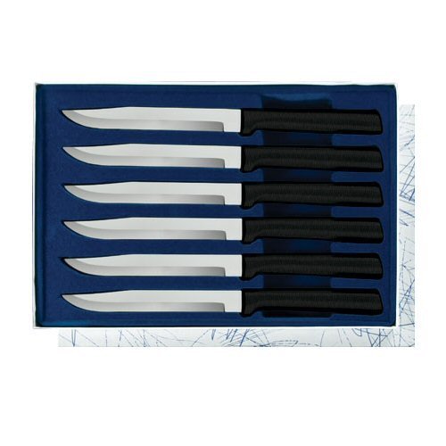Rada Cutlery 6 Utility Steak Knives Gift Set, 6 Pc Boxed Set, Made in USA, Dishwasher Safe Black Handles