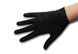 Elastic Wrist Shortie Gloves, Shiny Stretch Satin Spandex, with elastic gathering at cuff, palm side, cuff ends just below the wrist bone.